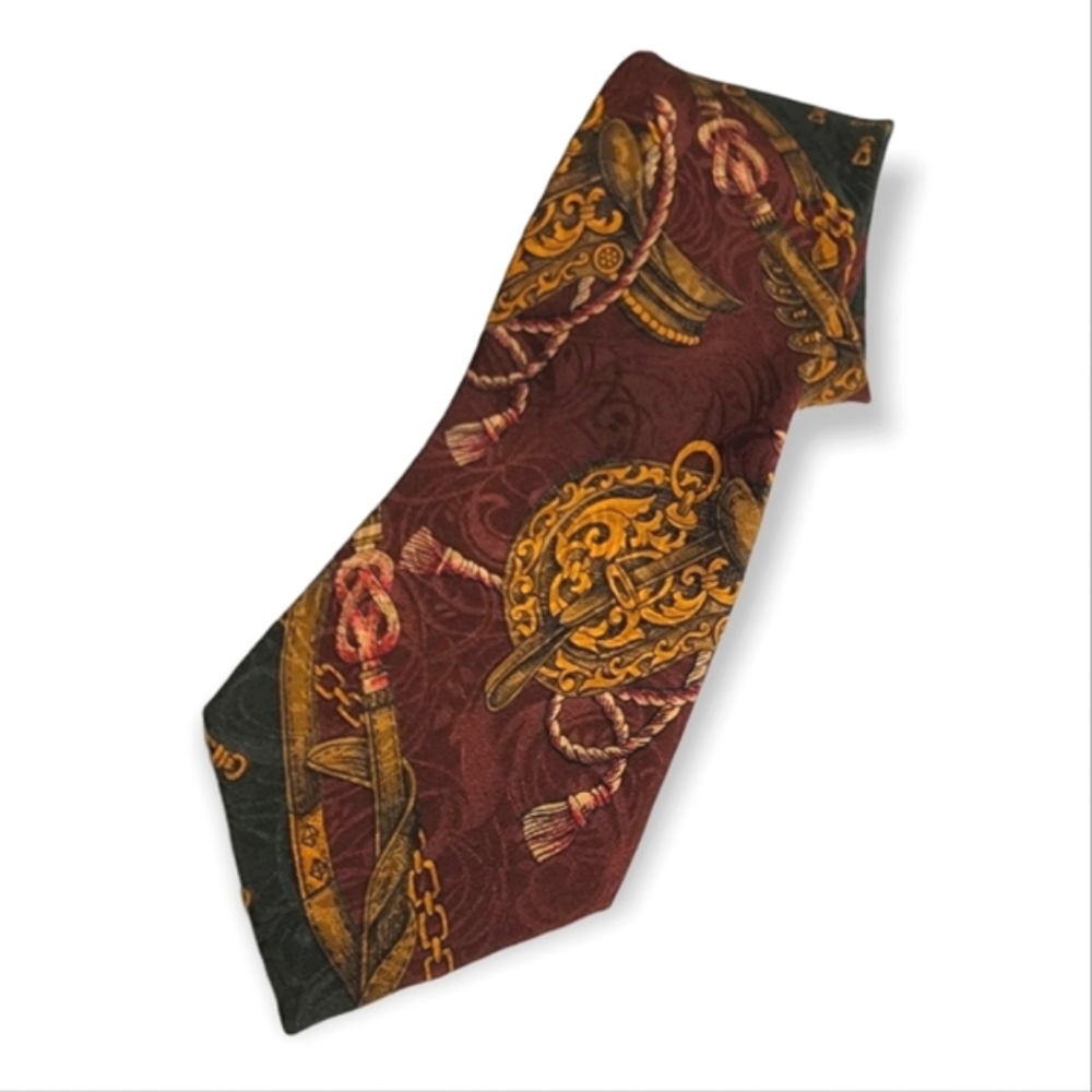 Valentino Vintage 90s Italian Silk Necktie Equestrian Heritage Horsebit Luxury